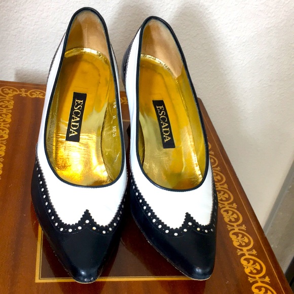 Escada Shoes - Escada 8 to 7.5 Navy and White  wing tip Heels
